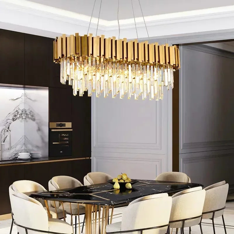 DecorBites™ Crystal LED Chandelier: Postmodern Golden Art Deco Luxury for Dinning Room
