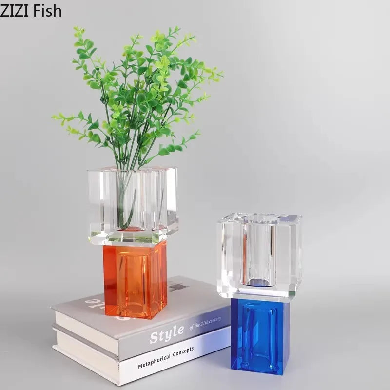 DecorBites™ Crystal Glass Vase with Artificial Flowers, Modern Home Decor