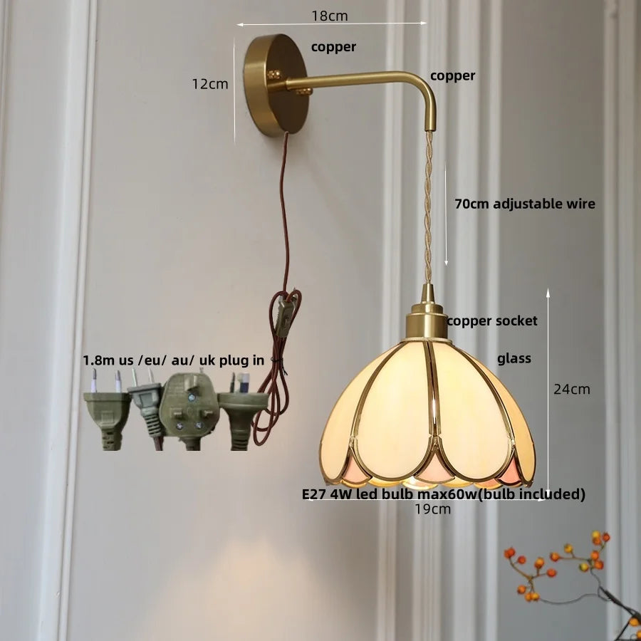 DecorBites™ Amber Glass LED Wall Light Modern Nordic Bedroom Reading Lamp