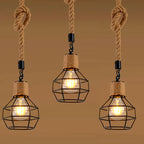 Vintage Hemp Rope Iron Pendant Light in Black