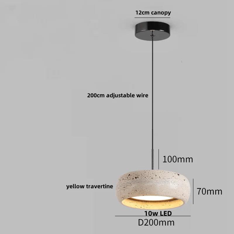 مصباح معلق LED من DecorBites™ من الحديد الأسود بتصميم وابي سابي - حجر الترافرتين الأصفر