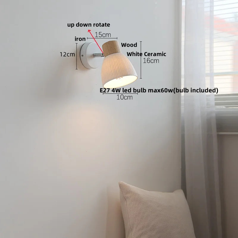 DecorBites™ LED Wall Lights Wood White Ceramic Rotate, Living Room Bedside Lamp