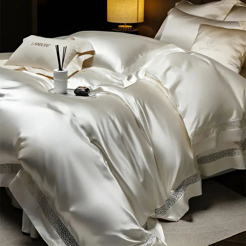 DecorBites™ French Hollow Luxury Bedding Set with Lyocell Cotton Duvet Cover, Sheet & Pillowcases