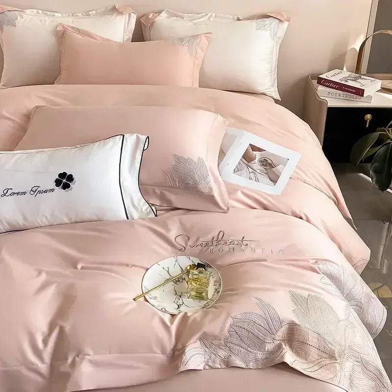 DecorBites™ Embroidered Cotton Bedding Set: Luxury Hepburn Style Duvet Cover 220x240, Skin Friendly