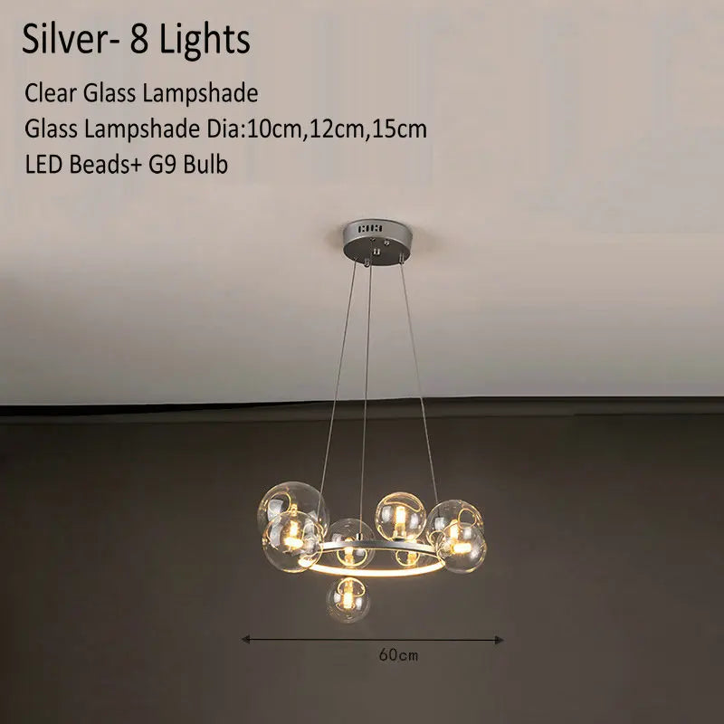 DecorBites™ Glass Chandelier Lamp Kitchen Island Hanging Light Black Gold Silver G9 LED