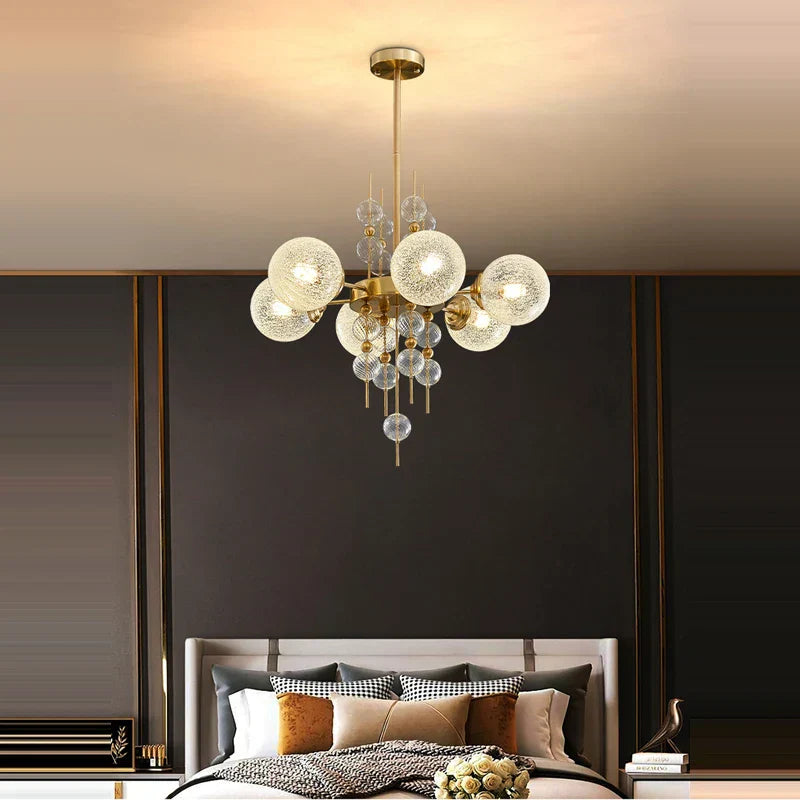 ثريا الفقاعات الذهبية والكروم من DecorBites™: مصابيح معلقة تريند 2025 لغرفة المعيشة
