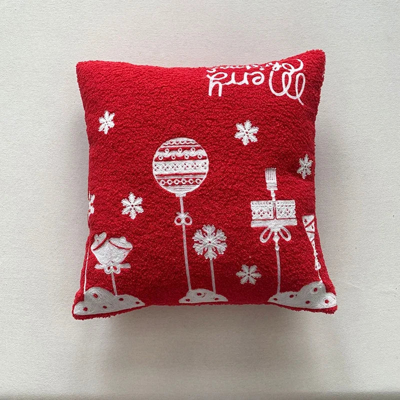 DecorBites™ Christmas Cartoon Embroidered Pillow Cover Set, Festive Decorative Cushions
