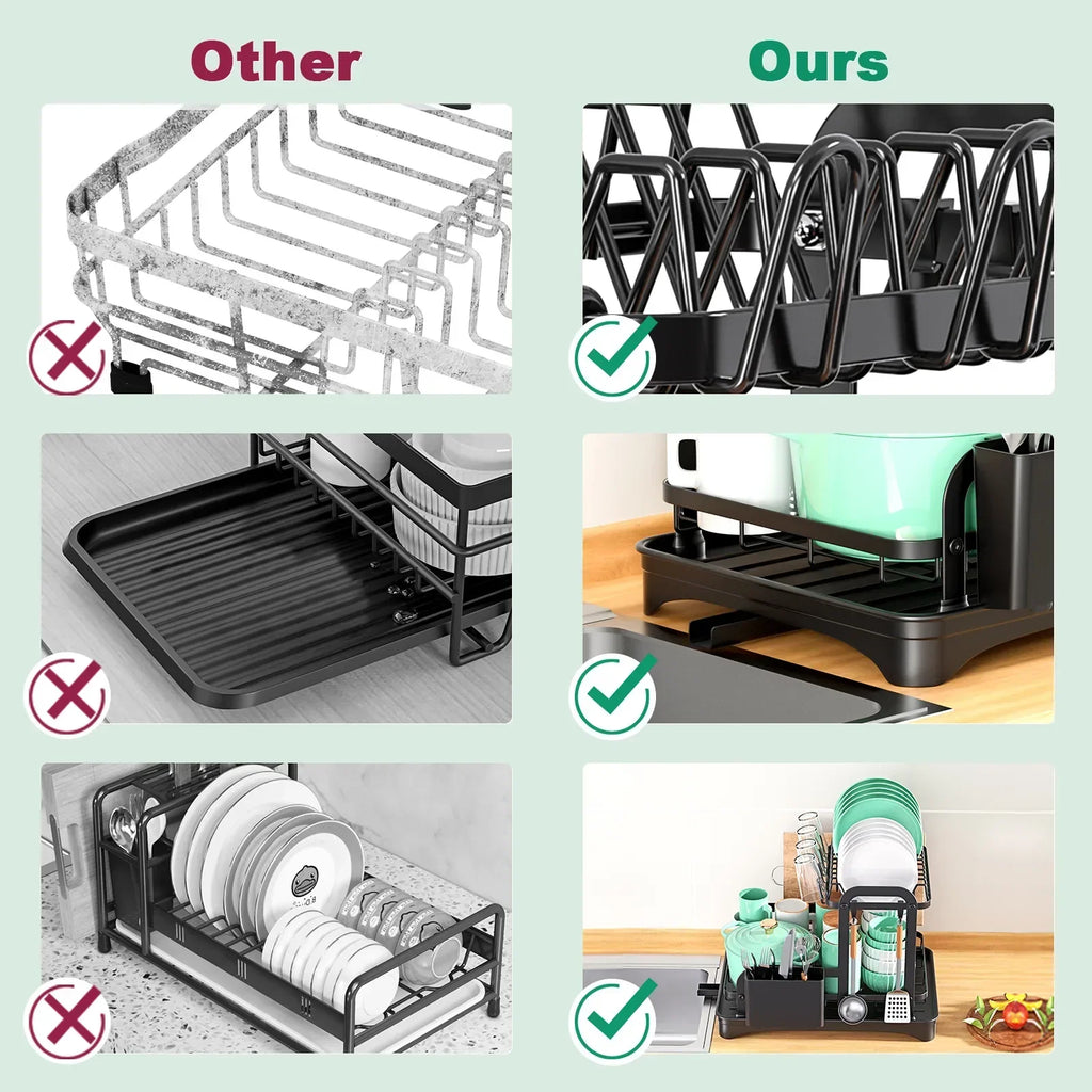 DecorBites™ Double Layer Dish Drying Rack with Drainboard - Kitchen Countertop Organizer
