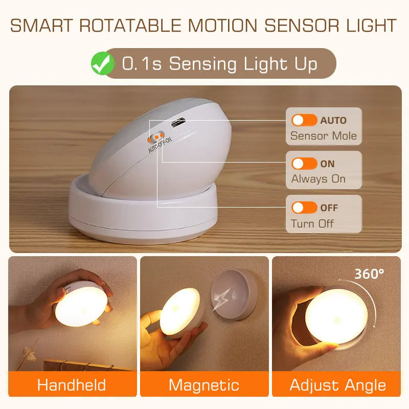 DecorBites™ 360° Rotate Night Light USB Rechargeable Magnet Wall Lamp for Staircase Bedroom