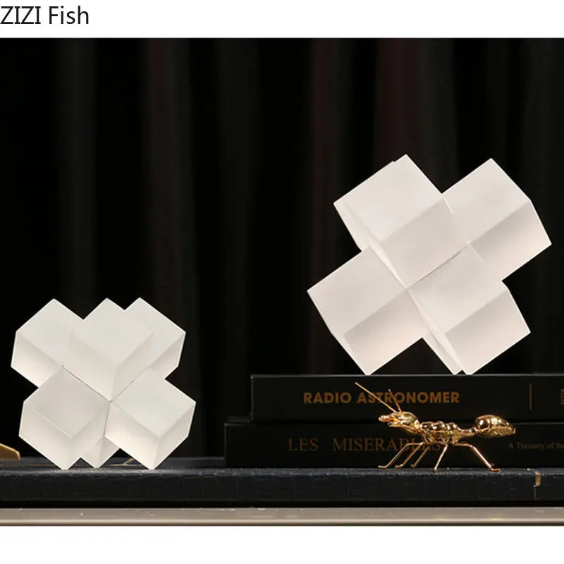 DecorBites™ Cross Crystal Geometric Glass Sculpture Desk Decoration Frosted Square Statue
