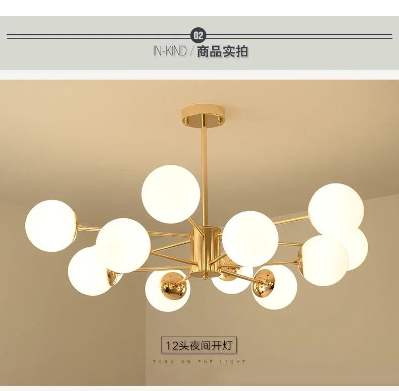 DecorBites™ Adjustable Ball Glass Lustre Chandelier for Living, Dining, Bedroom Lighting