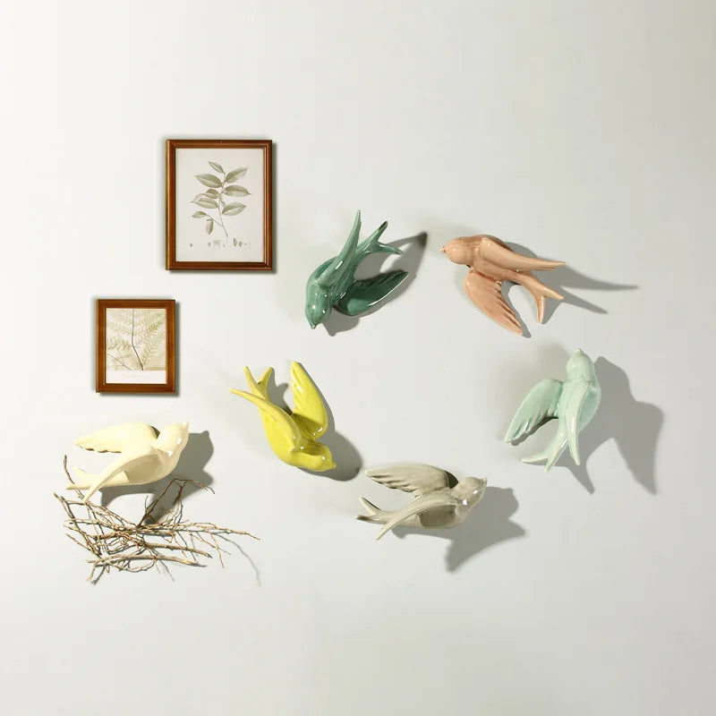 DecorBites™ Flying Bird Ceramic Wall Ornament Simulation Room Decoration Indoor Accent