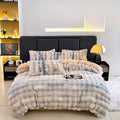 DecorBites™ Gradient Gray Faux Rabbit Fur Velvet Bedding Set: Duvet Cover, Bedsheet, Pillowcase