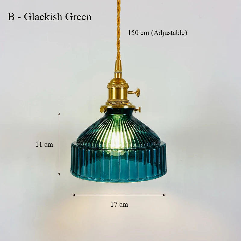Japanese Pastoral Glass Pendant Light With Copper Accents