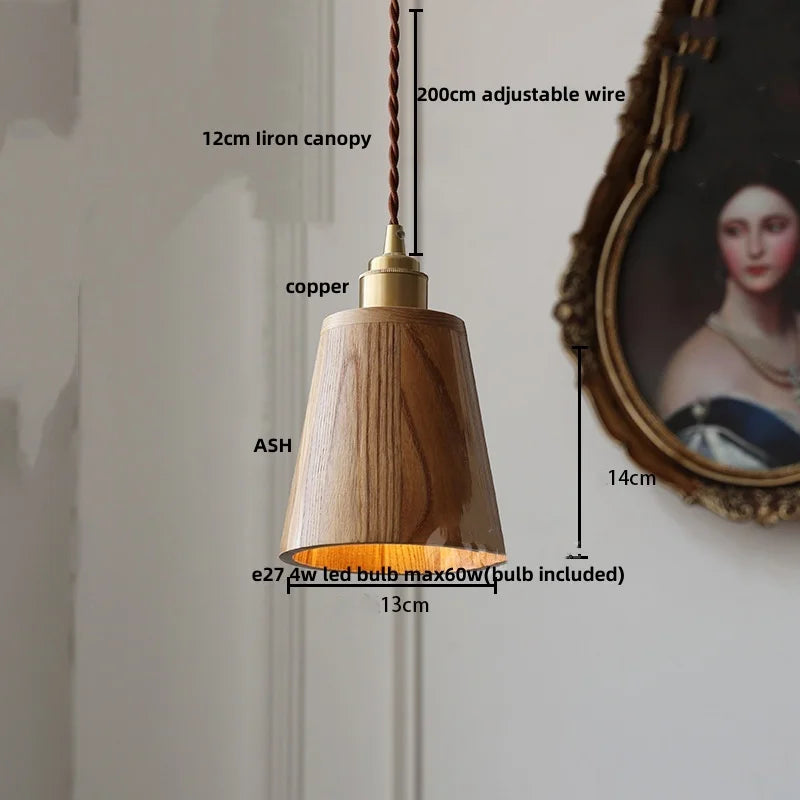 DecorBites™ Ash Wood LED Pendant Lamp Adjustable Hanging Lights Luminaire