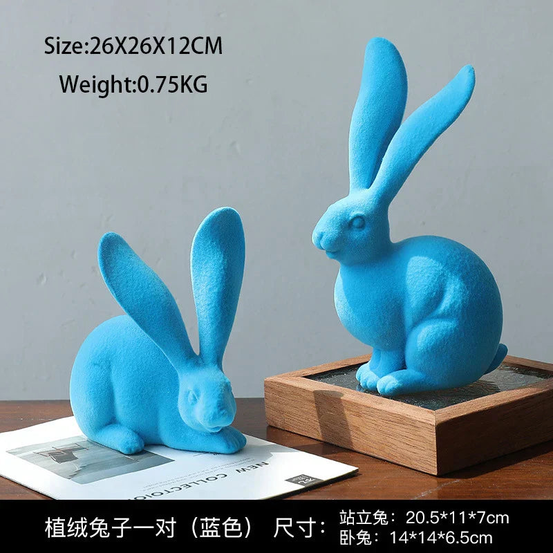 DecorBites™ Abstract Rabbit Figurines: Flocking Bunny Resin Art Decor Ornaments