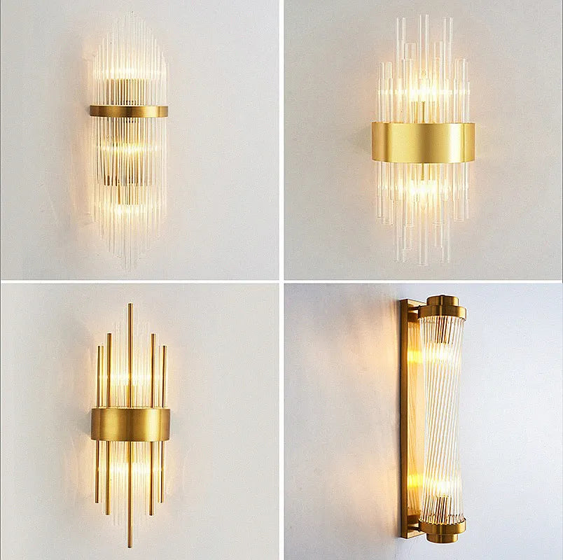 DecorBites™ Golden Crystal Wall Lamp: Elegant LED Sconce for Bedroom, Living Room, Bathroom