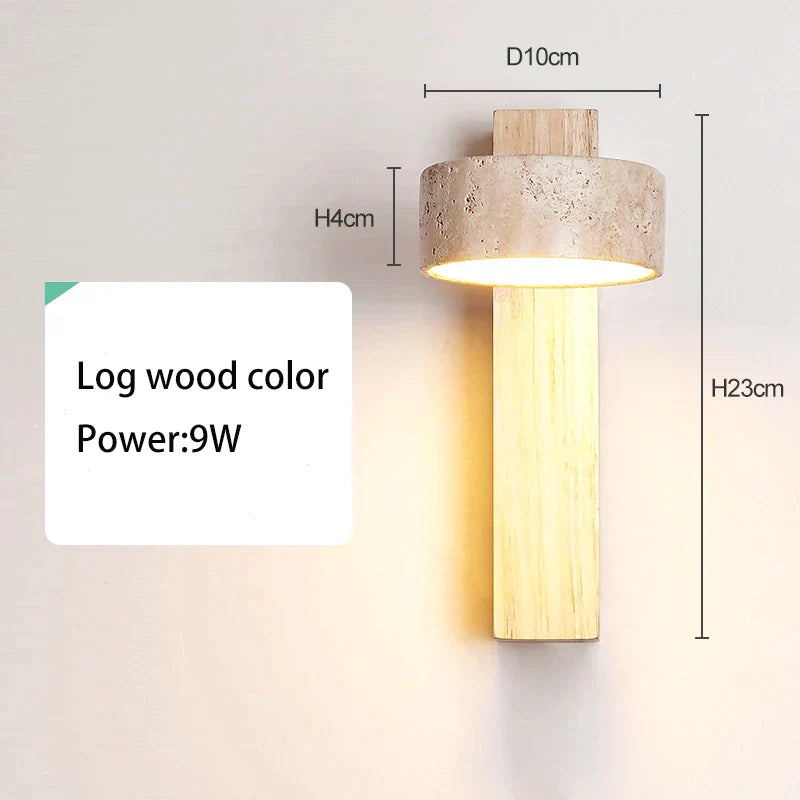 DecorBites™ Cream Style Bedside Wall Lamp Rotatable LED Light Log Wood Stone Walnut