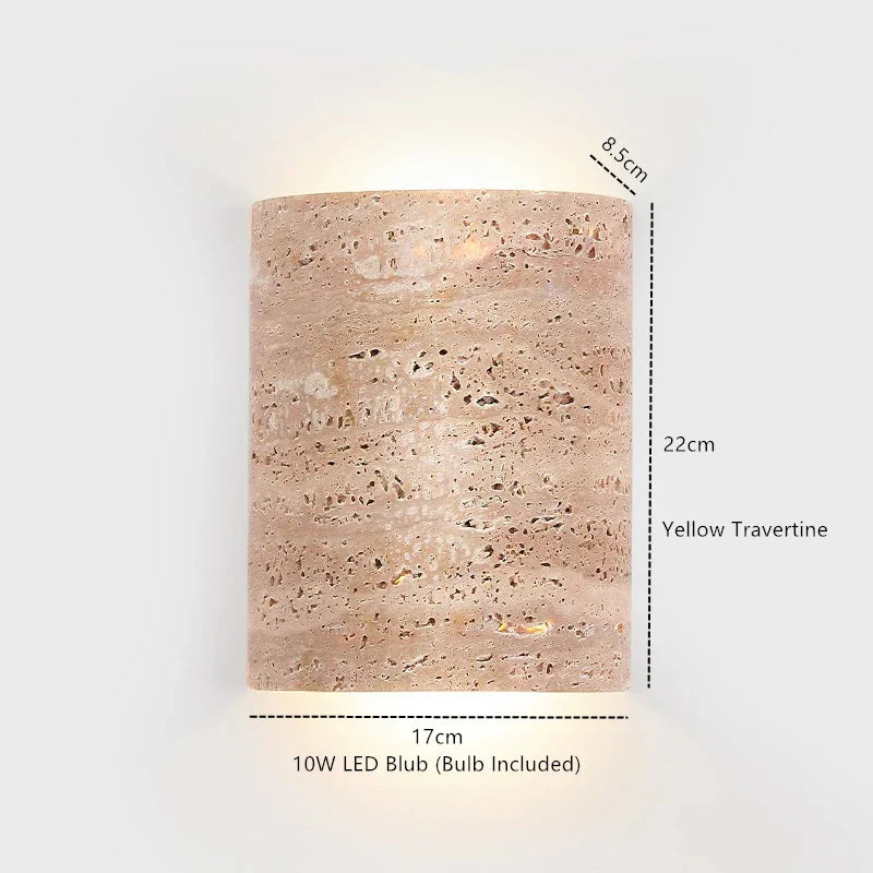 DecorBites™ LED Wall Sconce Yellow Travertine Stone Bedroom Study Cafe Wood Base Stair Light