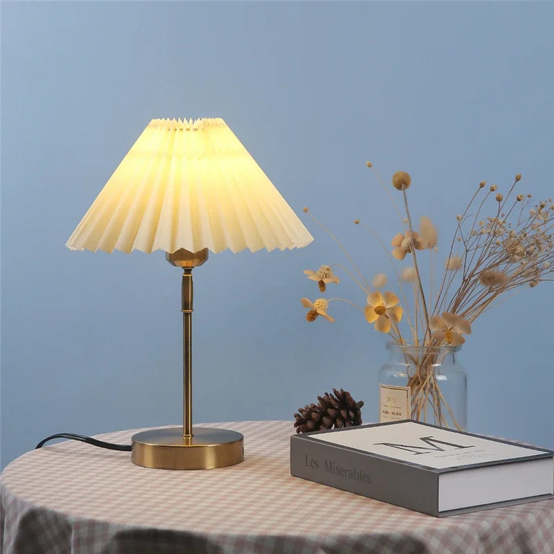 Adjustable Pleated Table Lamp Nordic Retro LED Desk Light for Living Room Bedroom by DecorBites™