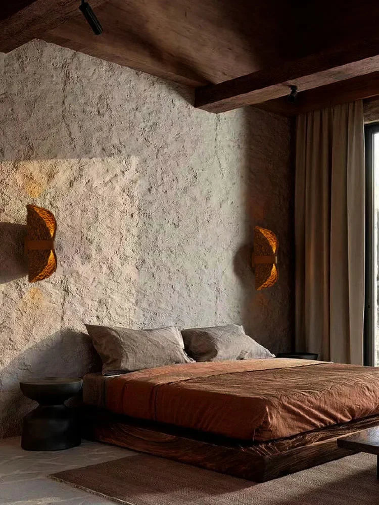 شمعدان حائط راتان من DecorBites™ بتصميم ياباني وabi-Sabi لديكور المنزل
