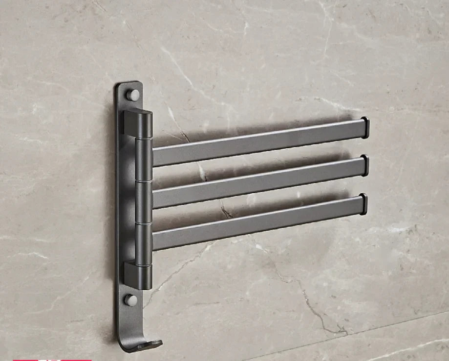 DecorBites™ Gray Aluminum Swivel Towel Hanger: Wall Mounted Folding Bathroom Towel Bar