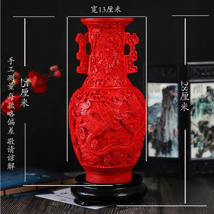 DecorBites™ 10-inch Red Lacquerware Flower Auspicious Vase