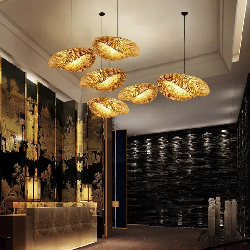 DecorBites™ Bamboo Pendant Light Hand Woven LED Chandelier for Home Decor