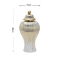 DecorBites™ Gold Striped Ceramic Jar Vase Hand-made Porcelain Home Decor Storage