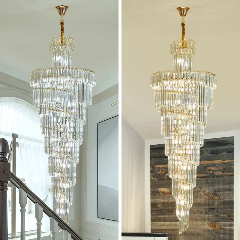 Modern Gold Crystal Staircase Pendant Chandelier