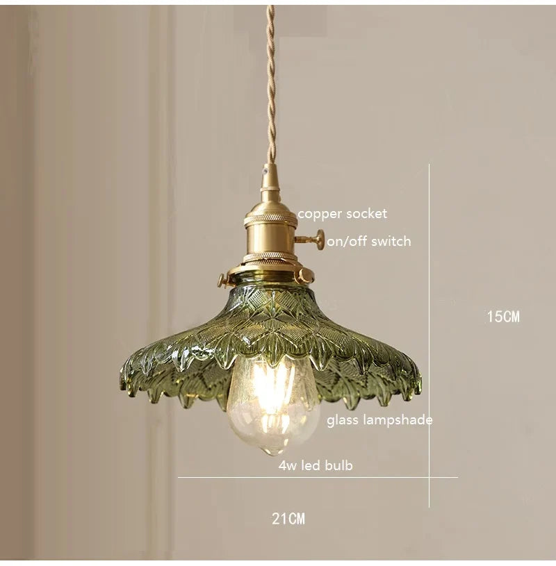Korean Retro Glass Pendant Light With Wood Accent