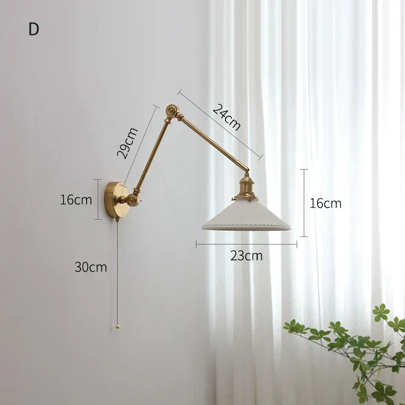 DecorBites™ Copper Swing Arm LED Wall Sconce with Pull Chain Switch, Modern Nordic Wooden Lamp