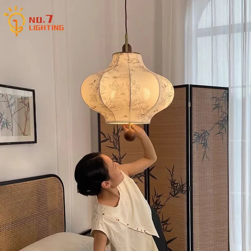 "DecorBites™ Wabi-sabi Retro Pendant Lights LED E27 Fabric Art Hanging Lamp for Home Decor"