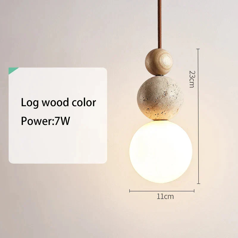 DecorBites™ Cream Style LED Pendant Lamp for Bedroom and Bar - Designer Stone Wood Chandelier