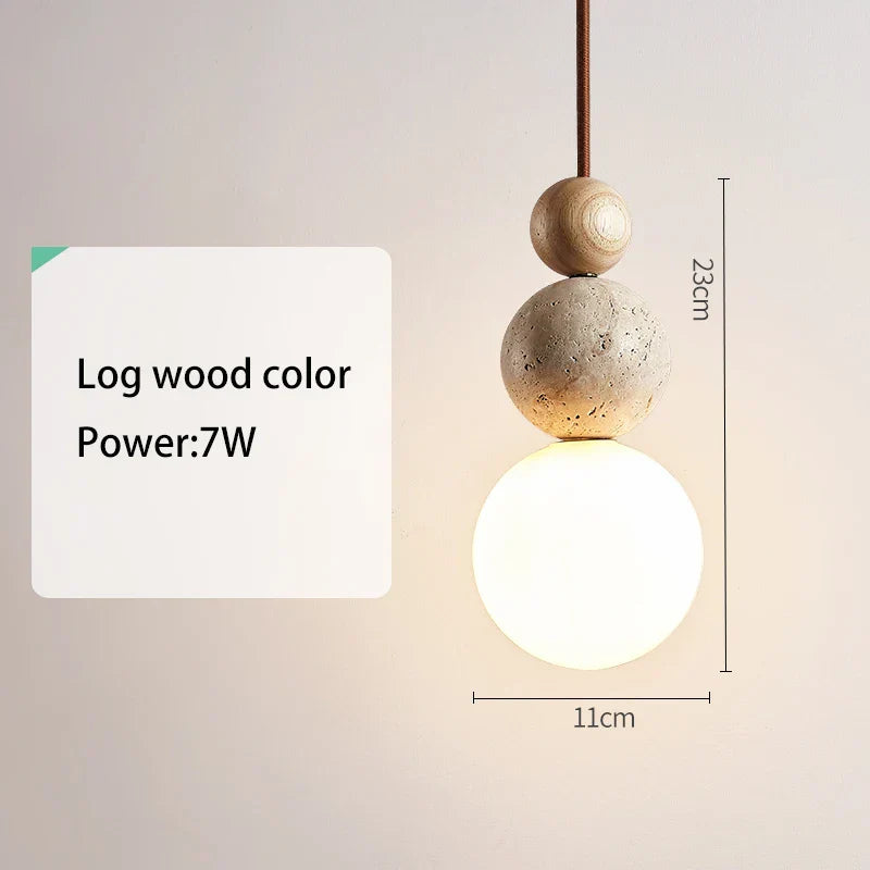 DecorBites™ Cream Style LED Pendant Lamp for Bedroom, Stone Wood Design