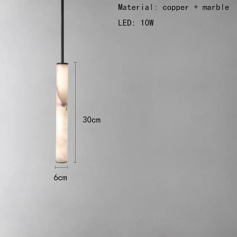 Cylindrical Marble Pendant Light in Black Brass