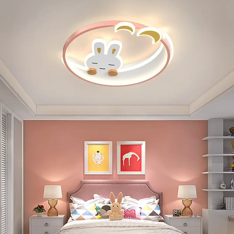 DecorBites™ ثريا سقف للأطفال على شكل قمر وهلال وأرنب إضاءة LED لغرفة النوم