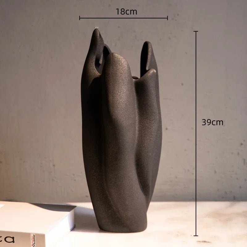 DecorBites™ Irregular Pleated Ceramic Vase for Home Decoration and Floral Arrangement