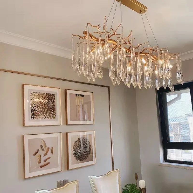 ثريا DecorBites™ Gold LED فرع إضاءة لغرفة المعيشة، غرفة النوم، الفنادق - مصباح معلق عصري فاخر من الألومنيوم
