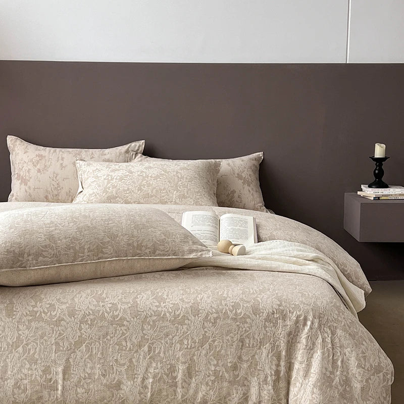 DecorBites™ Linen Cotton Jacquard Bedding Set with Duvet, Sheet, and Pillowcases