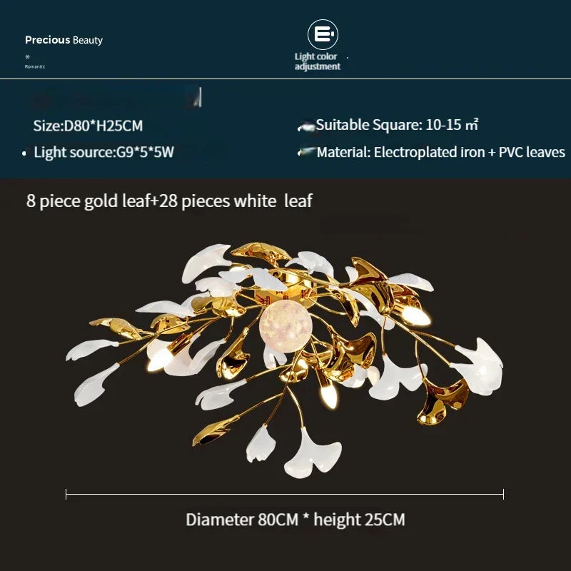 DecorBites™ Ginkgo Leaf Acrylic Metal LED Ceiling Chandelier for Home Living Room