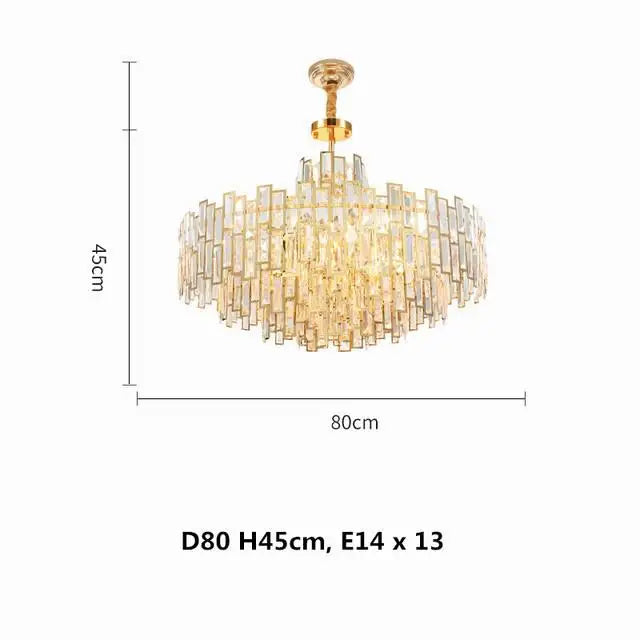 DecorBites™ Gold Steel Crystal Pendant Chandelier - Luxury LED Dining Room Hanging Lamp