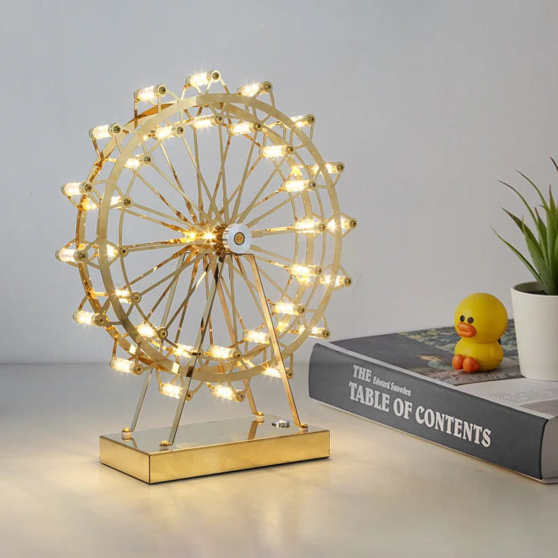 مصباح الطاولة الدولاب الدائري LED من DecorBites™ لديكور غرفة النوم، إضاءة ليلية من الفولاذ المقاوم للصدأ