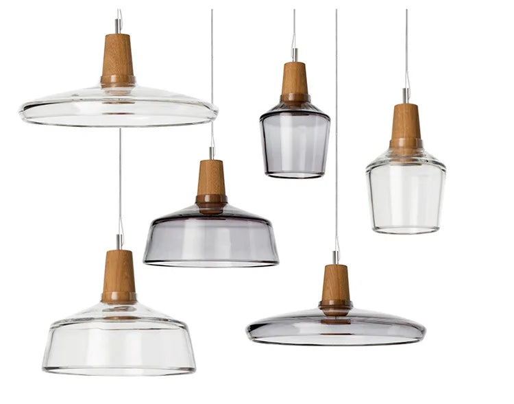 DecorBites™ Glass Lampshade Pendant Light, Wooden Hanging Suspension, Retro American Design