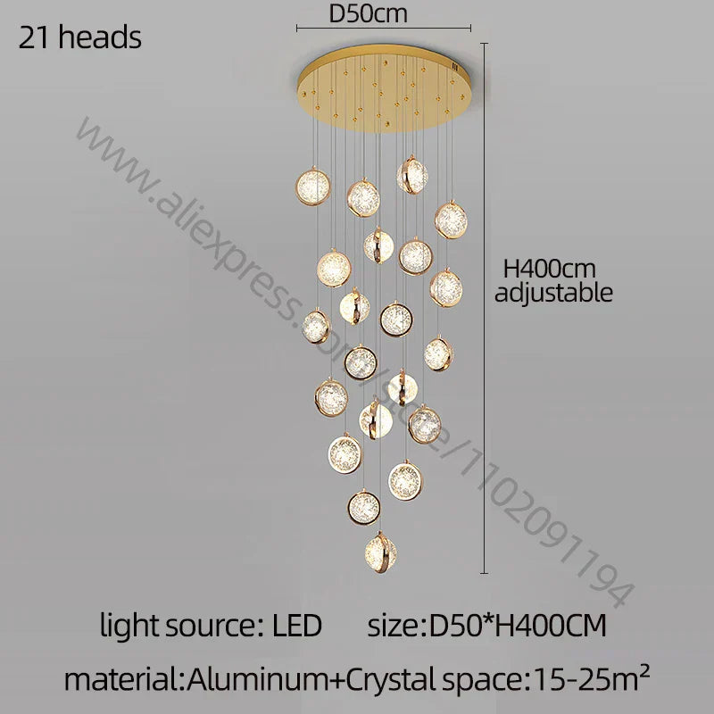 DecorBites™ Crystal Ball Chandelier: Modern Loft & Staircase Hanging Light for Home, Hotel & Mall