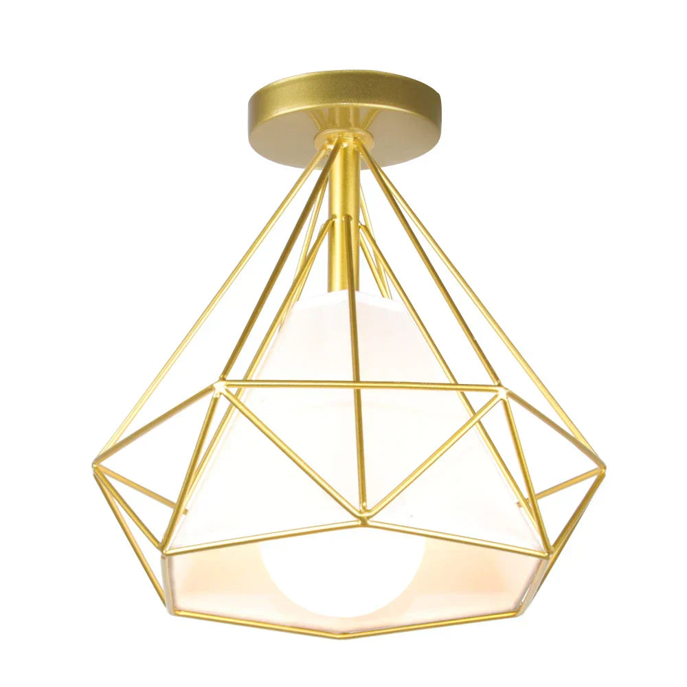 DecorBites™ Gold Iron Cage Ceiling Light مصباح سقف قفص حديدي ذهبي للديكور الاسكندنافي الحديث بتصميم عتيق E27