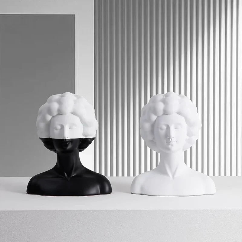 DecorBites™ Abstract Portrait Resin Figure Sculpture Black and White Home Decor