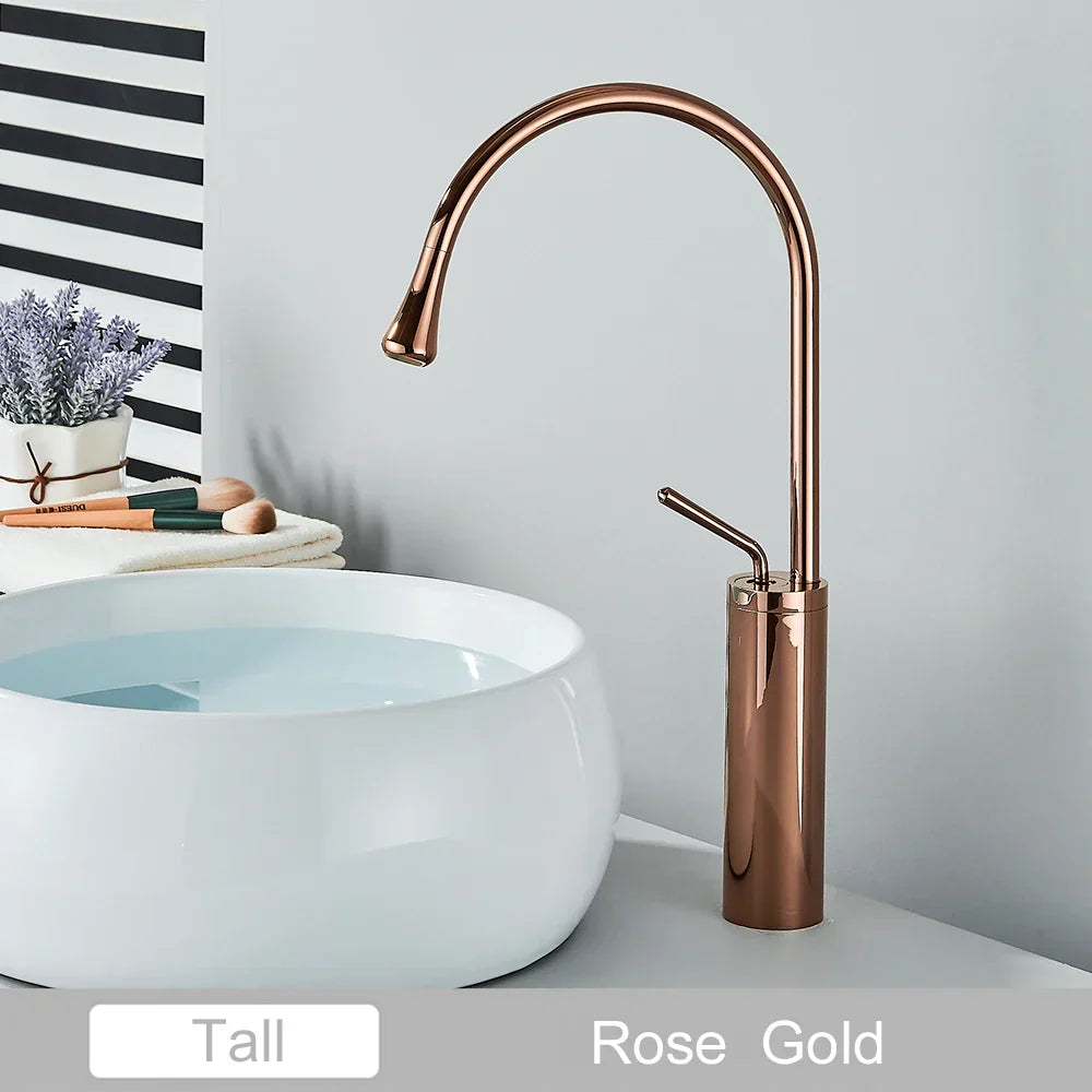 DecorBites™ Gold Tall Basin Faucet, 360 Swivel Waterfall Mixer for Bathroom Washbasin