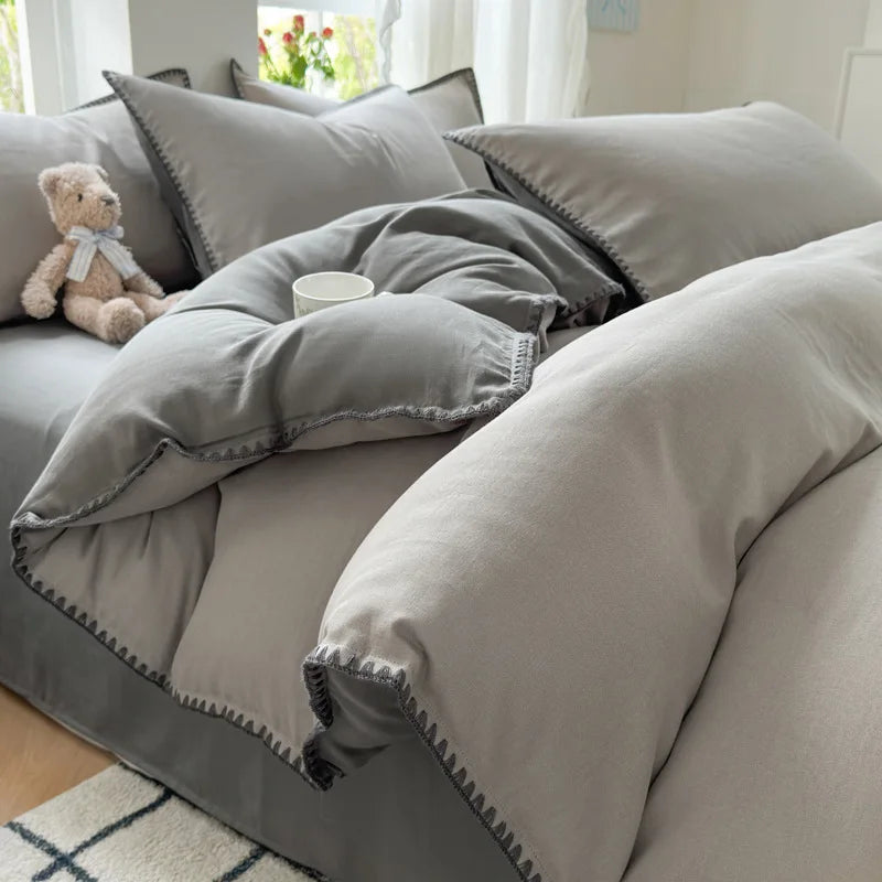 DecorBites™ Cotton Edge Embroidery Bedding Set for Autumn/Winter