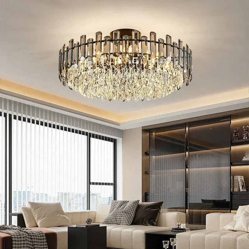 نجفة سقف كريستال ذهبية من DecorBites™: إضاءة LED متدلية عصرية فاخرة لديكور المنزل